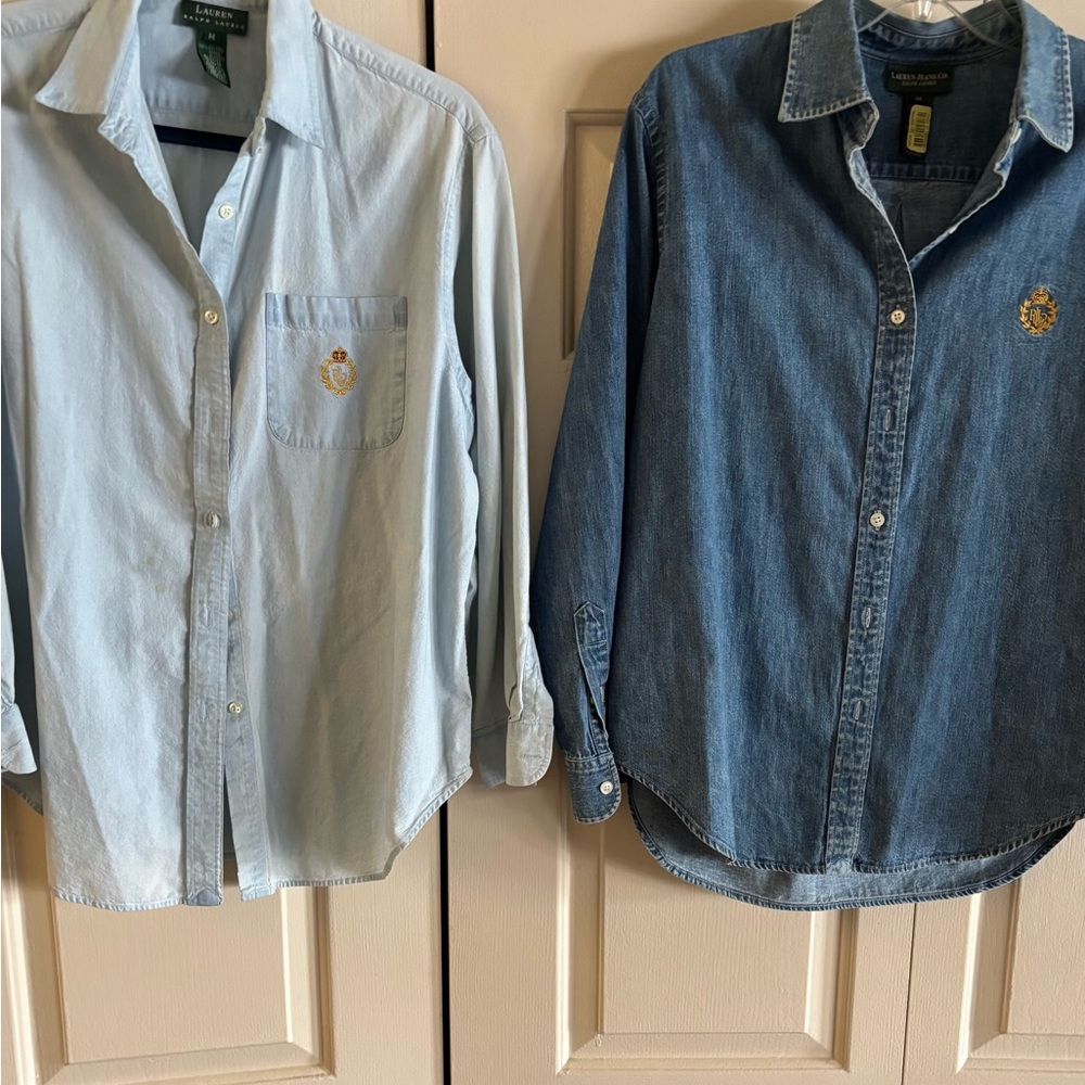 TWO Ralph Lauren DENIM CLASSIC SHIRTS DARK ONE NEW SZ  MED Blue Cotton Shirt
